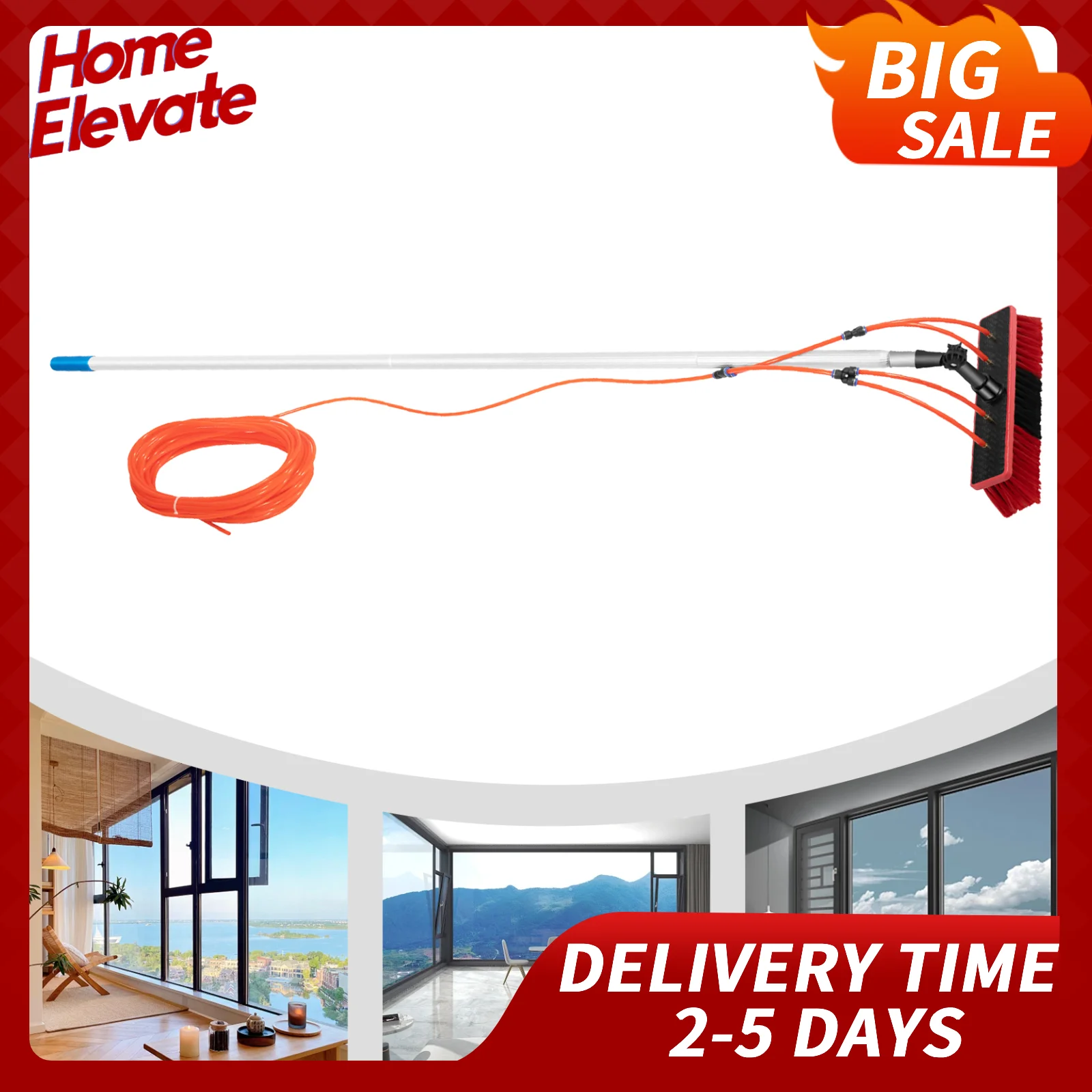 7,4 m wassergespeichertes Stangen-Fensterreinigungssystem – ausziehbare Aluminiumbürste mit 20 m Schlauch, Hochhaus- und Solarpanel-Reinigung Image