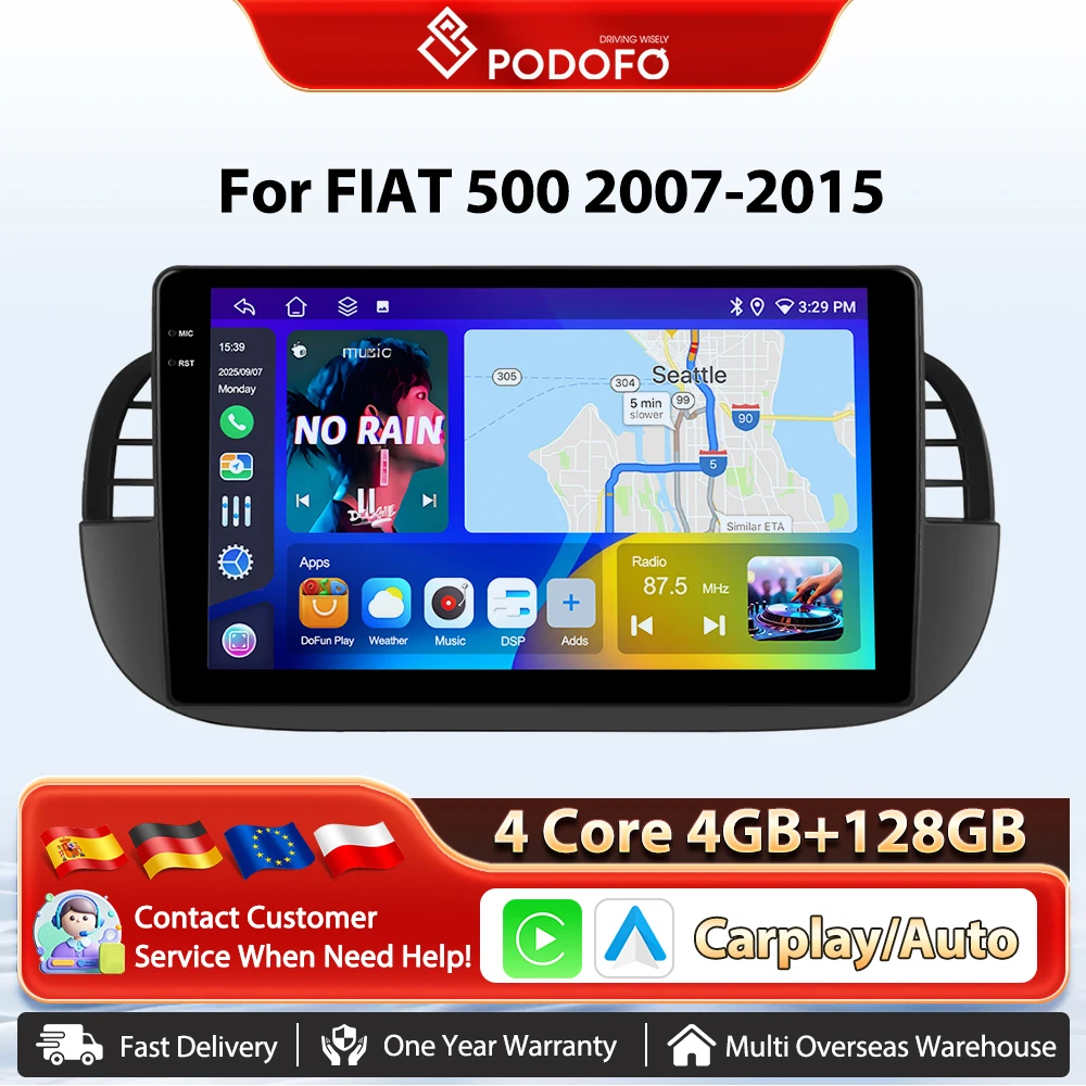 Podofo 8 Core Auto Autoradio Für FIAT 500 2007-2015 Drahtlose CarPlay Android Auto Multimedia Stereo WIFI GPS 2din radio FM/RDS BT Image