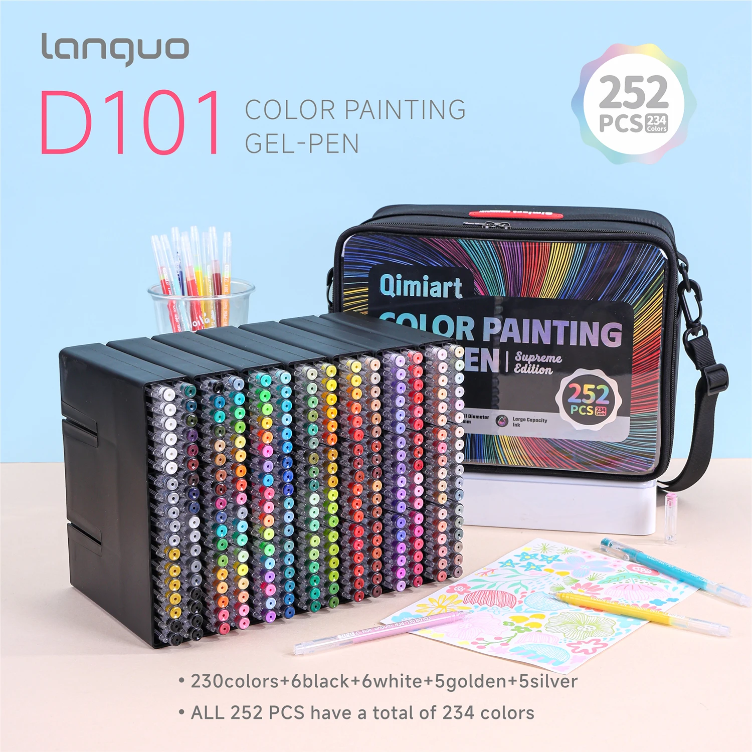 Languo 234-Farben/252-Teile Acryl-Gelstift Mehrfarbiger Handbuch-Stift Farbige Gelstifte Schüler-Schreib-Mal-Zeichenmarker Image