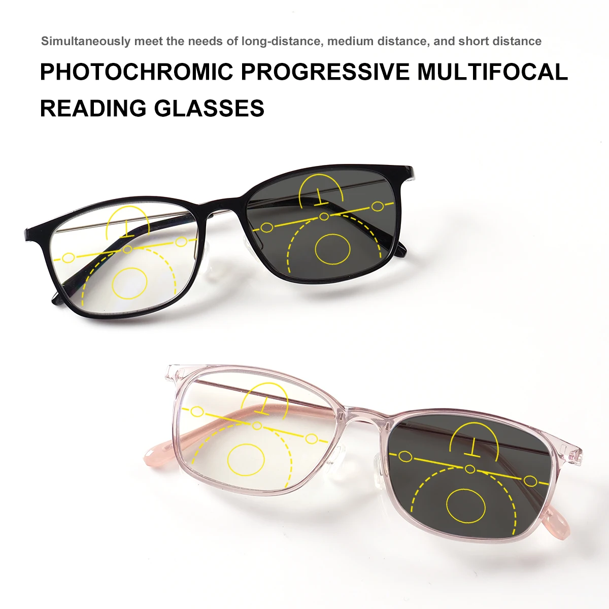 Photochrome, progressive Multifokus-Lesebrille, geeignet für verschiedene tägliche Einsatzszenarien, mit klarer Sicht, geeignet für Männer und Frauen. Image
