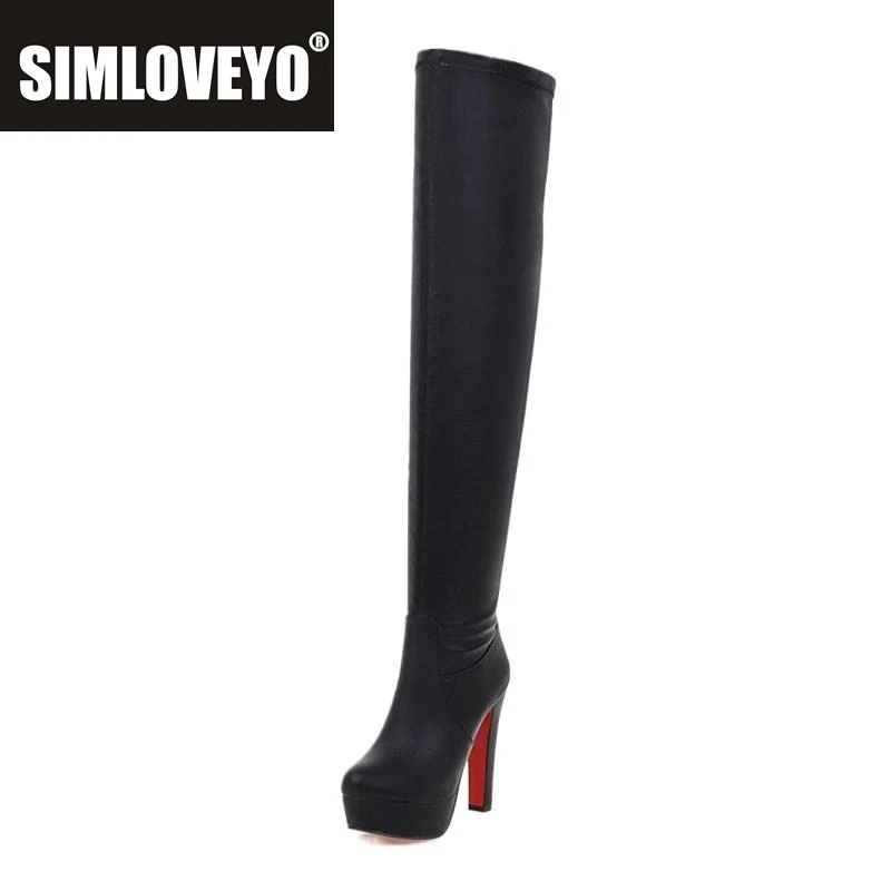 SIMLOVEYO Schuhe Ultra High Heel Overknee-Stiefel schwarz weiß Plateaustiefeletten Große Größe 34-48 Image