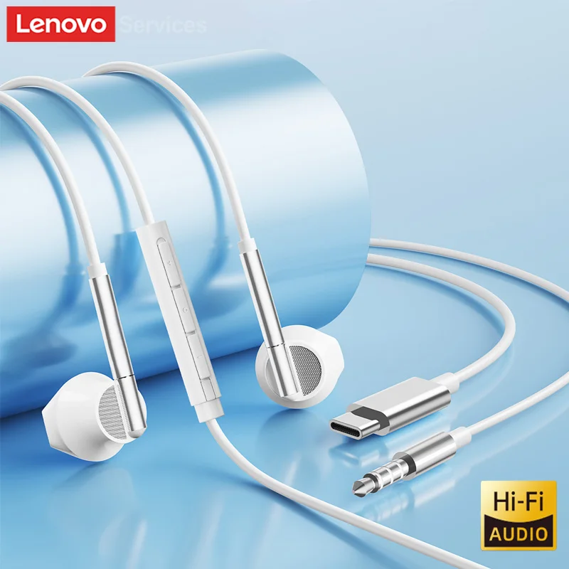 Lenovo YF28 Kabelgebundene Kopfhörer In-Ear Typ-C/3,5mm Klinkenstecker Headset HIFI-Sound Ohrhörer Mit Mikrofon Für Laptop Computer Tablet Handy Neu Image