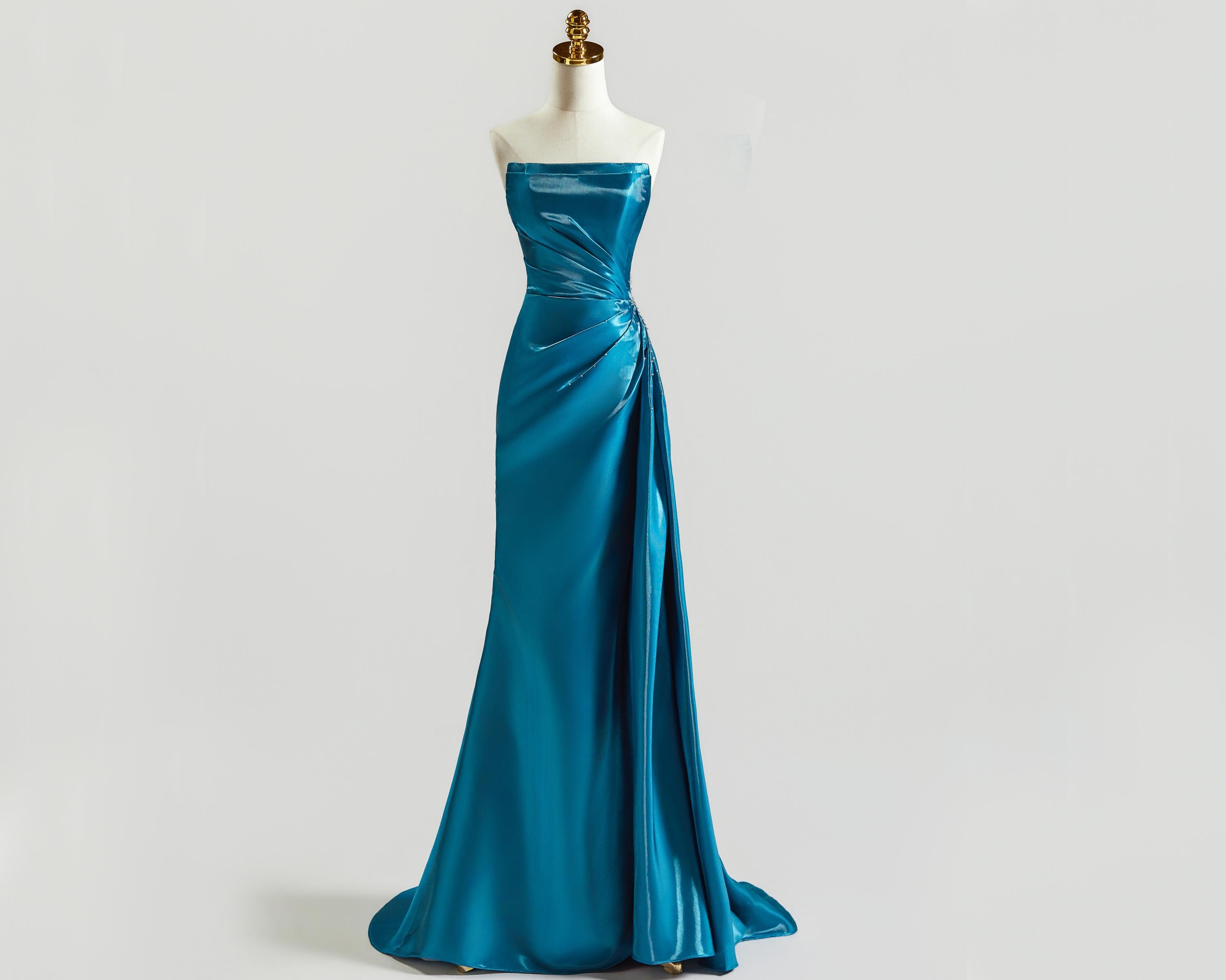 Elegante abito da sera a sirena in raso blu reale - Raffinatezza senza tempo, abito da ballo lungo, abito da ballo a sirena, abito da cerimonia da spo