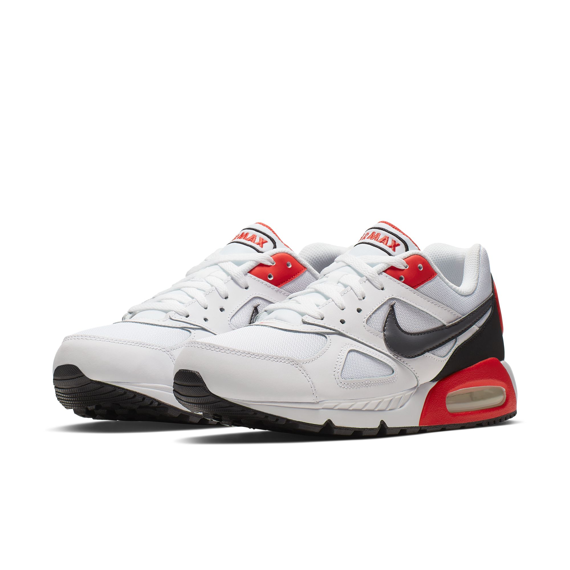 Sneaker NIKE SPORTSWEAR "AIR MAX IVO", Herren, Gr. 42, weiß, dunkelgrau, habanero rot, schwarz, Leder, Textil, Schuhe Sneaker