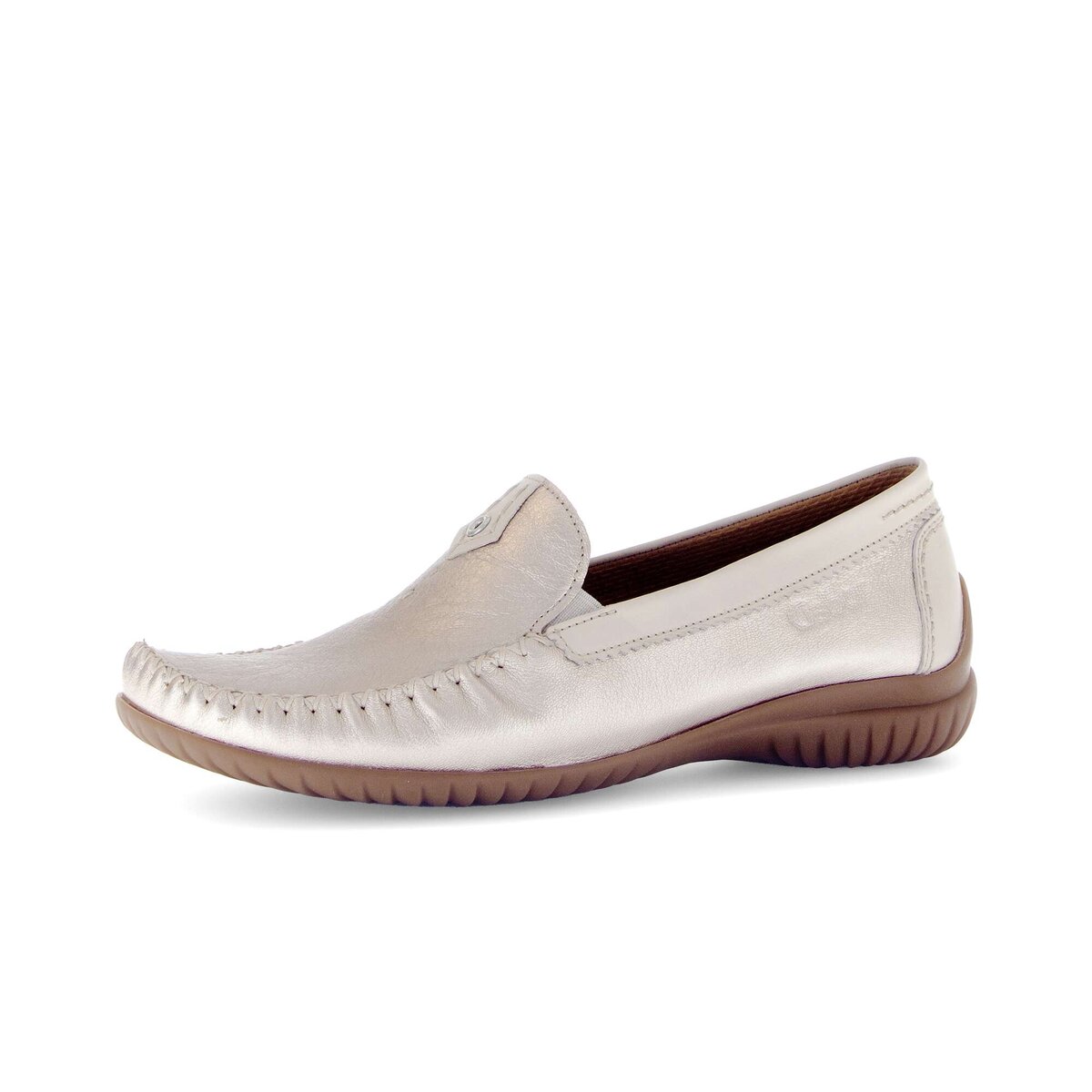 Mokassin GABOR "Mokassin Materialmix Leder", Damen, Gr. 41, gold, Schuhe Mokassin