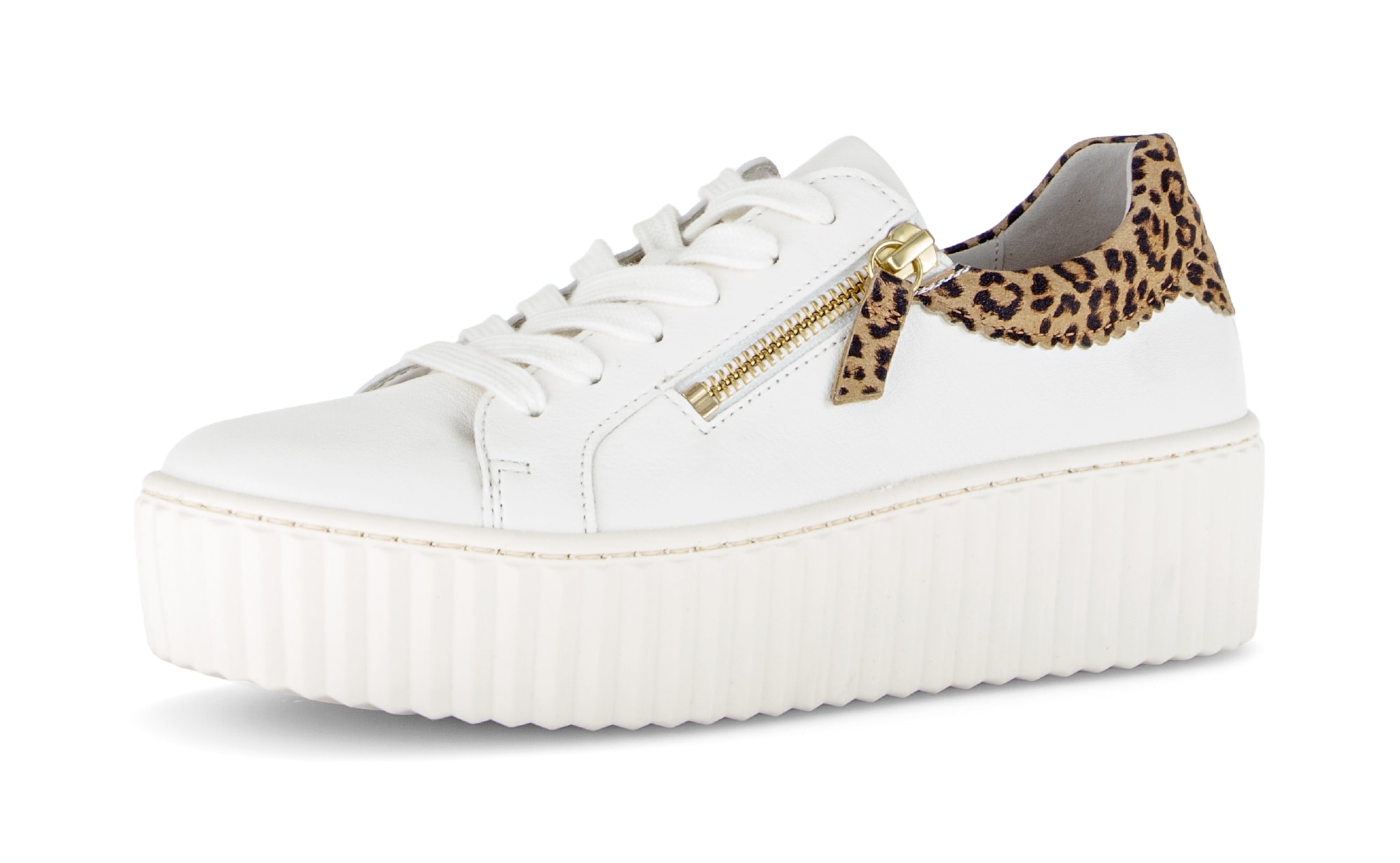 Plateausneaker GABOR, Damen, Gr. 41, weiß, Glattleder, Schuhe Plateausneaker, Freizeitschuh, Halbschuh, Schnürer mit zwei Reißverschlüssen