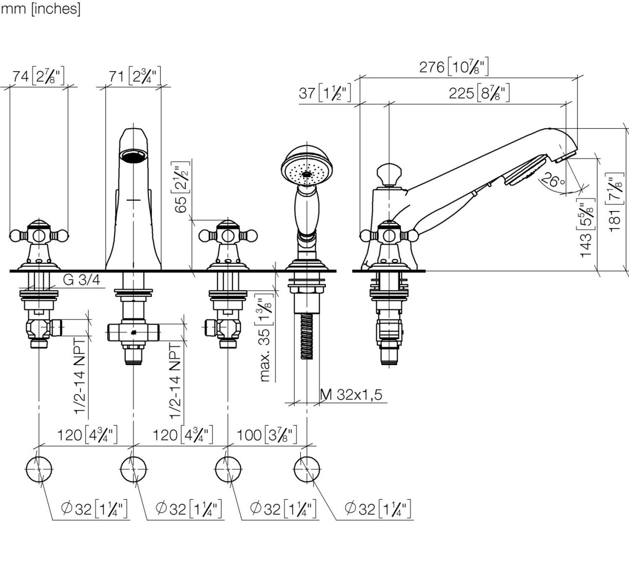 Dornbracht Wannen-4-Loch Armatur für Wannenrandmontage 27502360-42 Image
