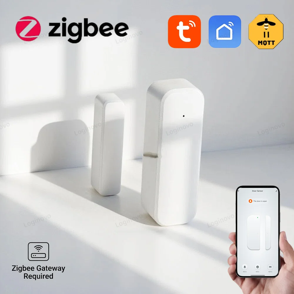 Zigbee Tür- und Fenstersensor, intelligenter Sicherheitsalarm, magnetischer Einbruchschutz, kompatibel mit Alexa, Google Home, Tuya Z2M für Hausautomation Image