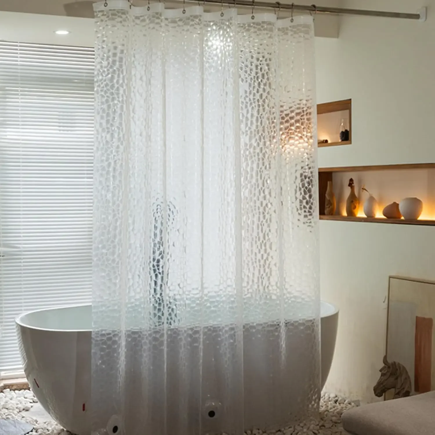 3D-Wasserwürfel-Duschvorhang, transparenter PEVA-Duschvorhang mit unteren Magneten, robuster Badezimmervorhang für Badewannen