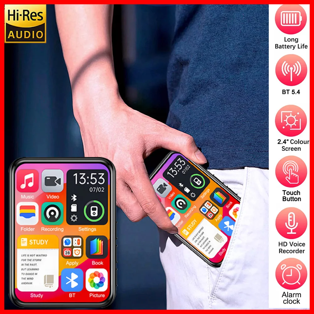 Neuer Bluetooth 5.4 MP3-Player mit vollem Touchscreen, HiFi, verlustfreie Musikwiedergabe, integrierter Lautsprecher, 32 GB, unterstützt Aufnahme von E-Book-Bildern Image