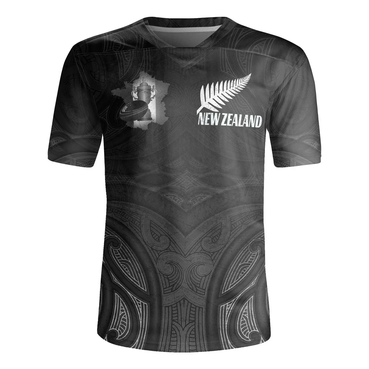 Neuseeland Rugby-Trikot Silber Farn Flagge Stile 3D-gedrucktes T-Shirt mit V-Ausschnitt NZ Jersey T-Shirts mit V-Ausschnitt Herren Coole T-Shirts mit kurzen Ärmeln Image
