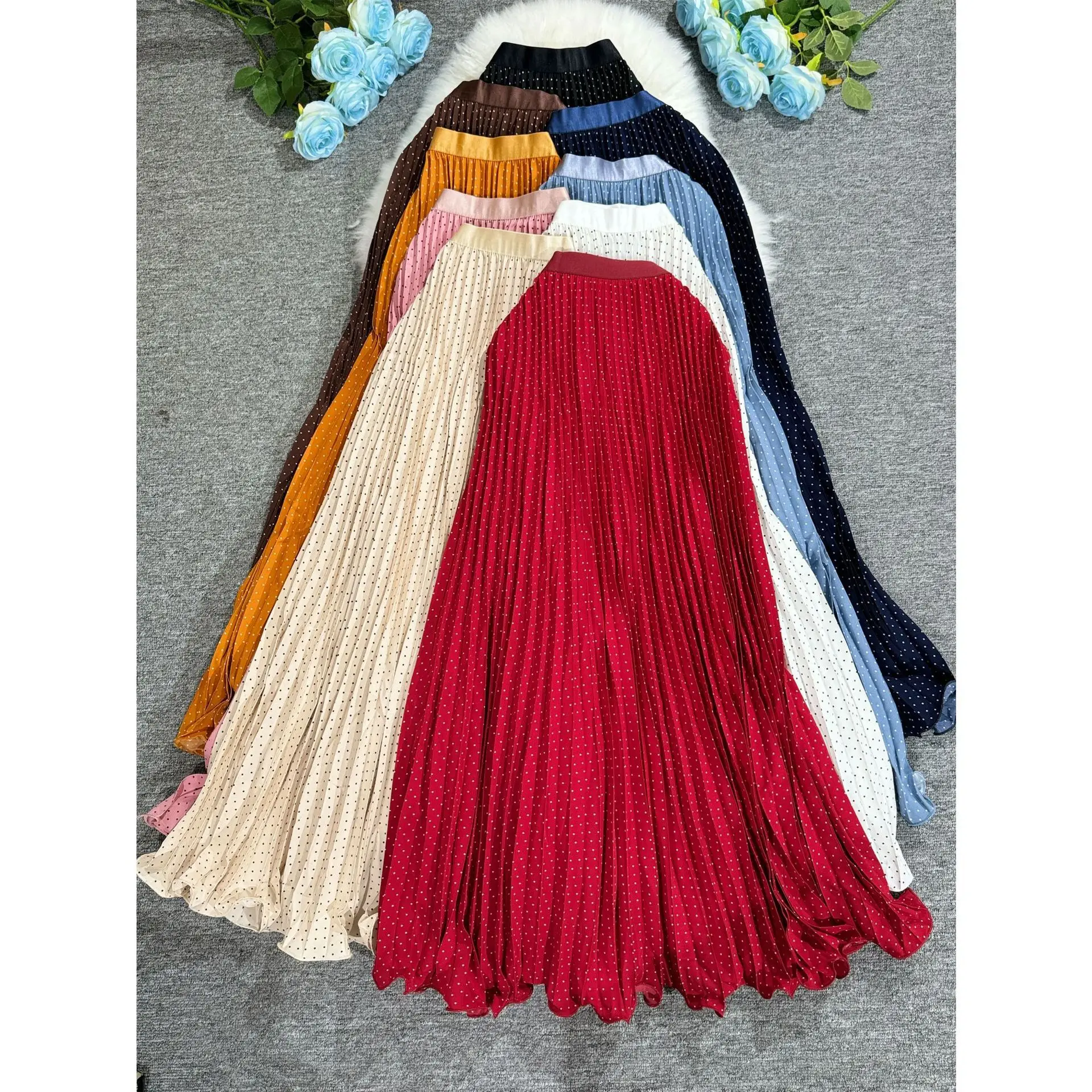 Polka Dot Print Hohe Elegante A-linie Gefaltete Lange Rock Für Frauen 2025, Frühling herbst Büro Dame Casual Leopard Röcke Image