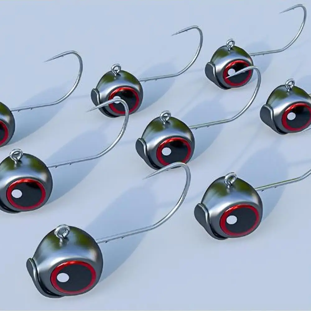 10 Stück Jigköpfe mit großen Augen und Mustad-Haken, 2,5g 3,5g 5g Fischköpfe für Angelzubehör, inklusive Gratis-Weichköder Image