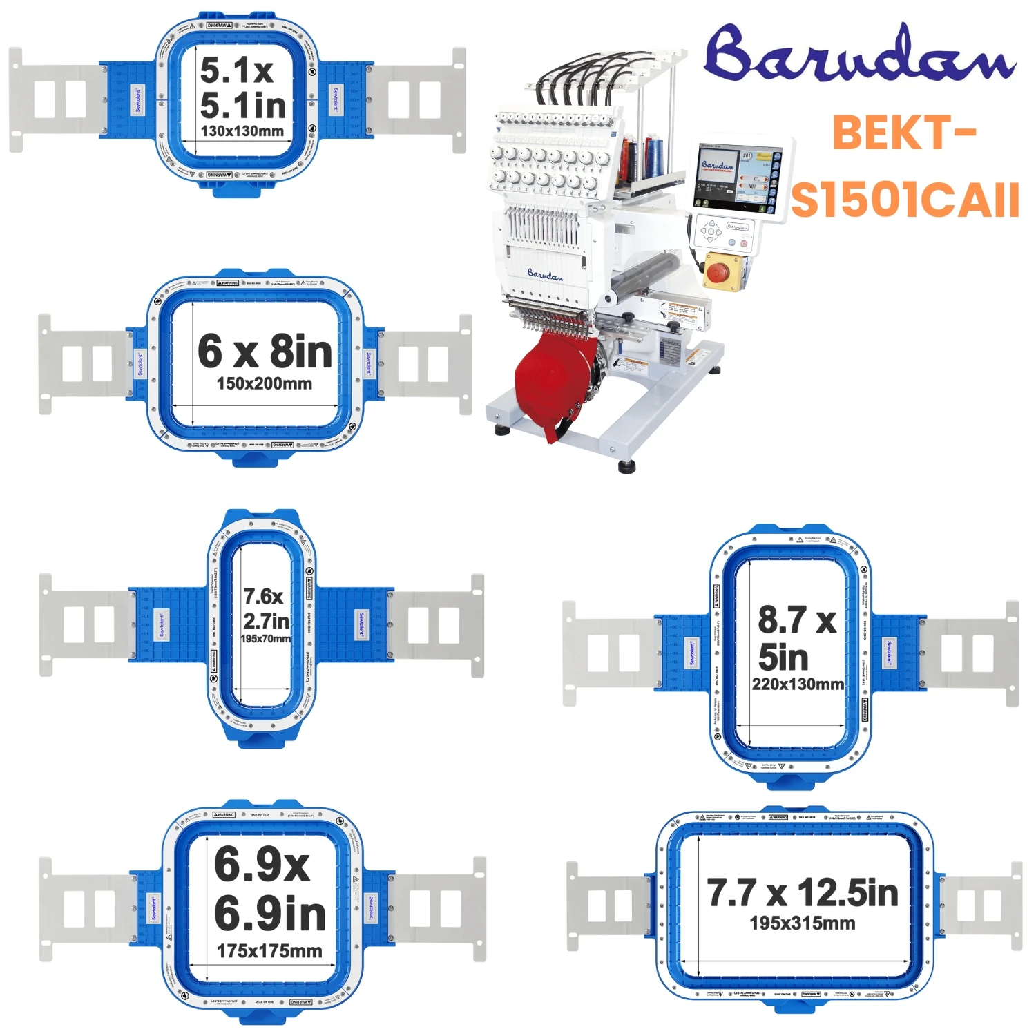 Barudan BEKT-S1501CAII Einkopf-Stickmaschine mit Magnetischer Stickrahmenhalterung Mighty Hoops Image