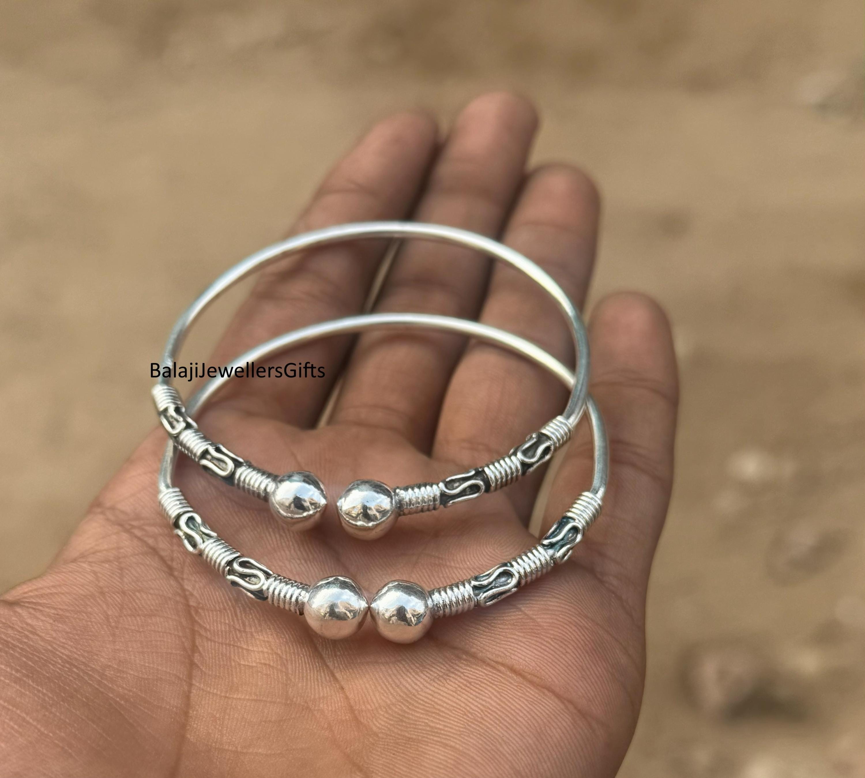 Set di 2 bracciali, bracciale in argento sterling 925, bracciale spesso in argento, bracciale in argento boho, bracciale da donna, bracciale di un nuo