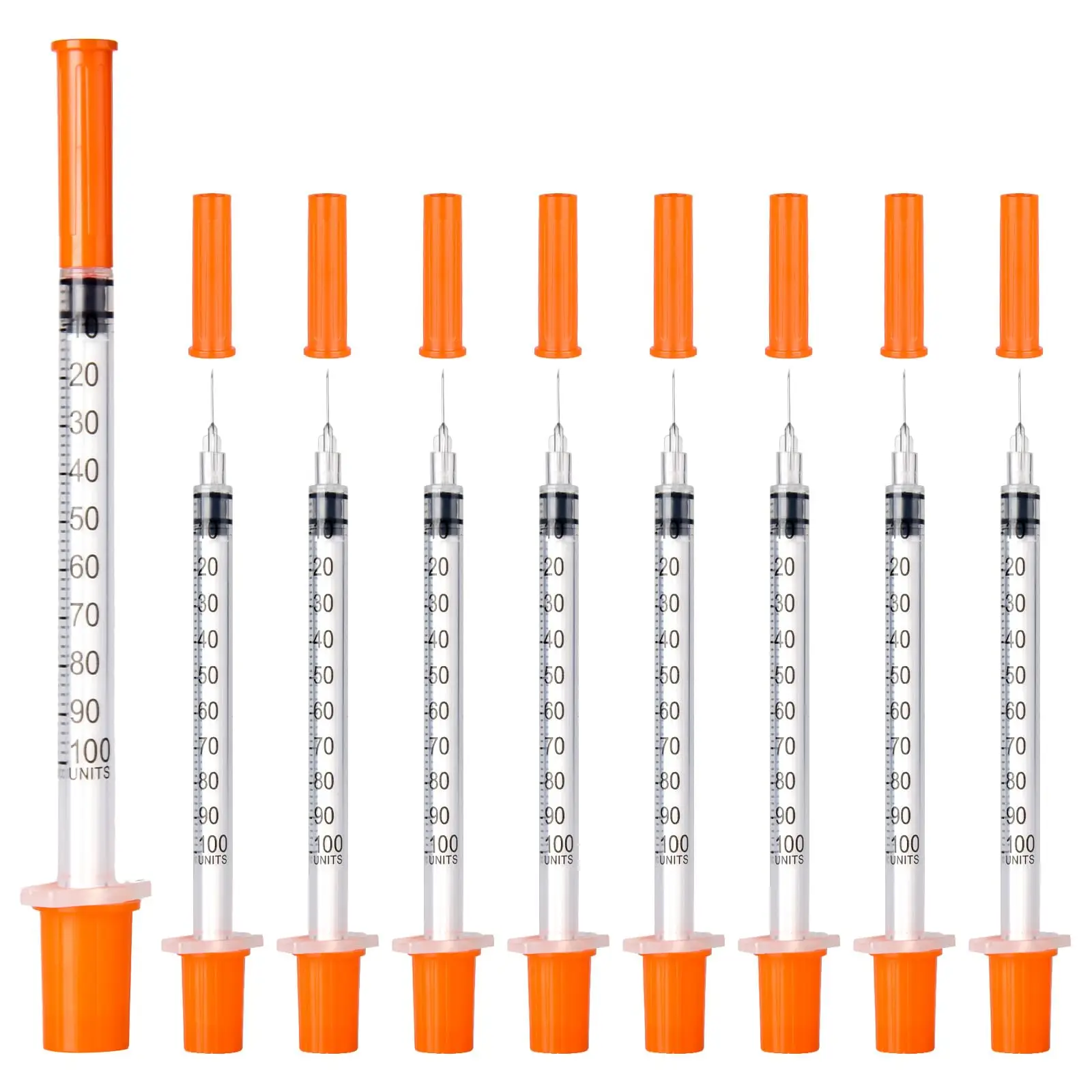 Großhandelspreis 100 teile/schachtel 1 ml 30G * 13mm Einweg Orange Top Sterile Sicherheit Insulin Spritze für Labor, tier Image