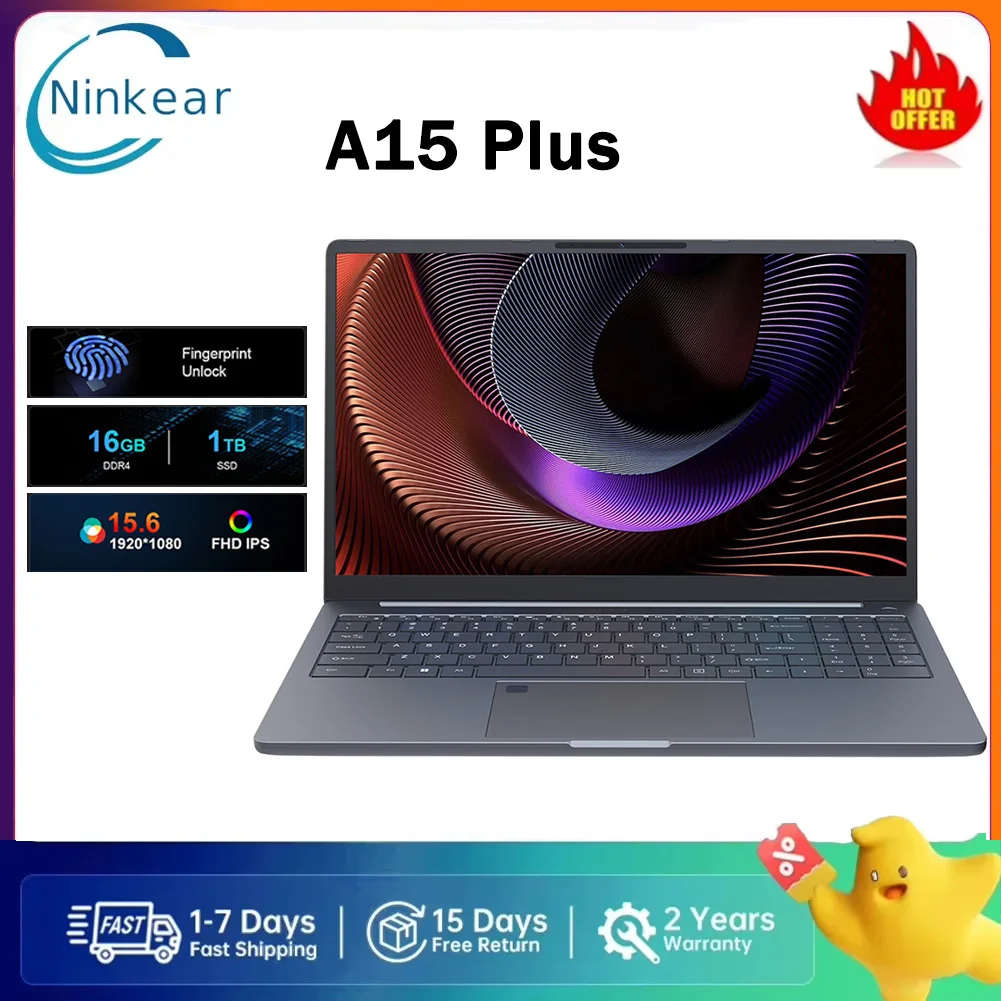 Ninkear A15 Plus Laptop 15,6 Zoll 1920*1080 60Hz Bildschirm AMD Ryzen 7 5825U 8 Kerne Max 4,5GHz 16GB RAM 1TB SSD WiFi 6 Bluetooth 5.2 Image