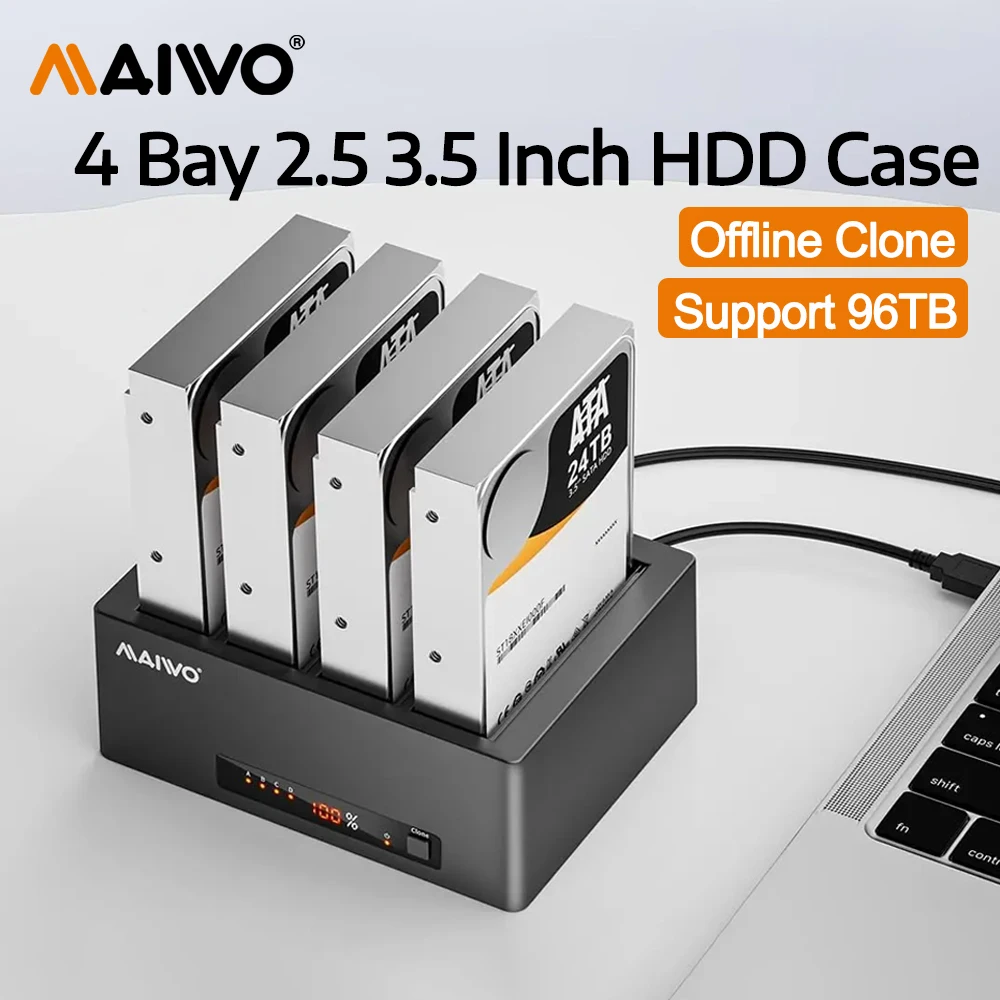 MAIWO 4-Bay-Festplattengehäuse mit Offline-Klonfunktion für 2,5/3,5 Zoll HDD SATA zu USB 3.0 Externe SSD/HDD-Dockingstation Image