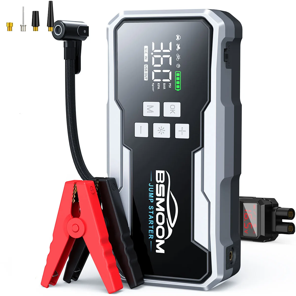 Avviamento d'emergenza per auto, compressore d'aria portatile, manometro digitale per pressione pneumatici 150 psi, batteria integrata ad alta capacità 21800 mAh/mAh - Compatibile con motori a benzina