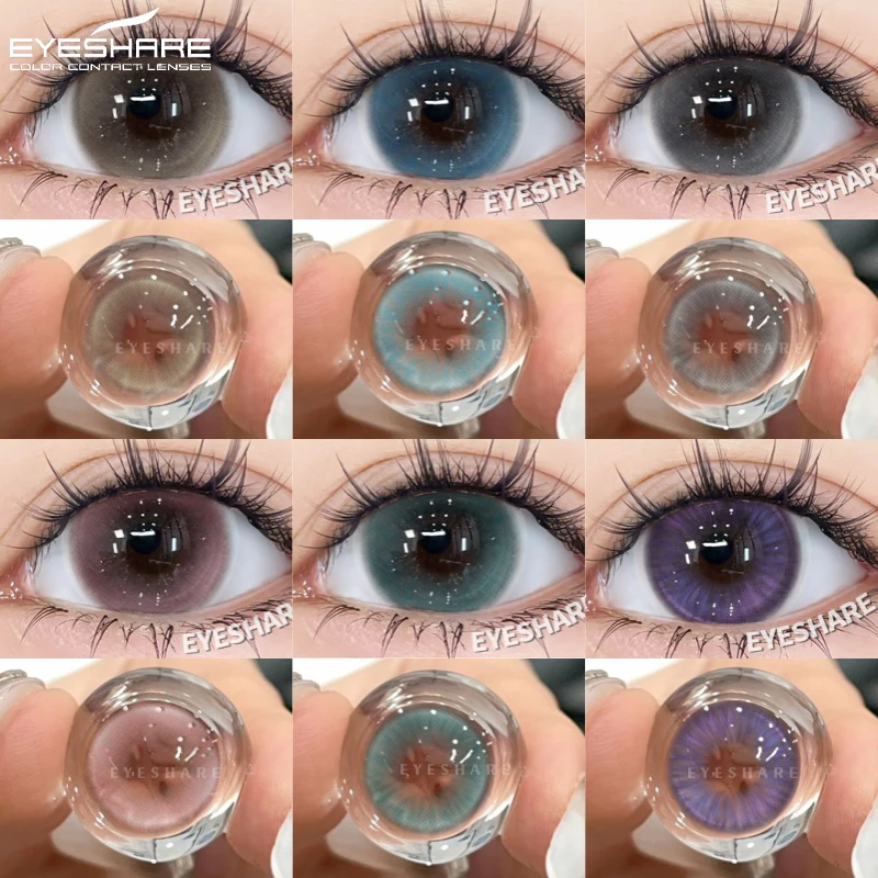 EYESHARE 2 Stück Natürliche Farbige Kontaktlinsen für Augen Blaue Linsen Grüne Augenkontaktlinsen Weiche Schönheits-Make-up Rosa Pupillen-Linsen Jährlich Image