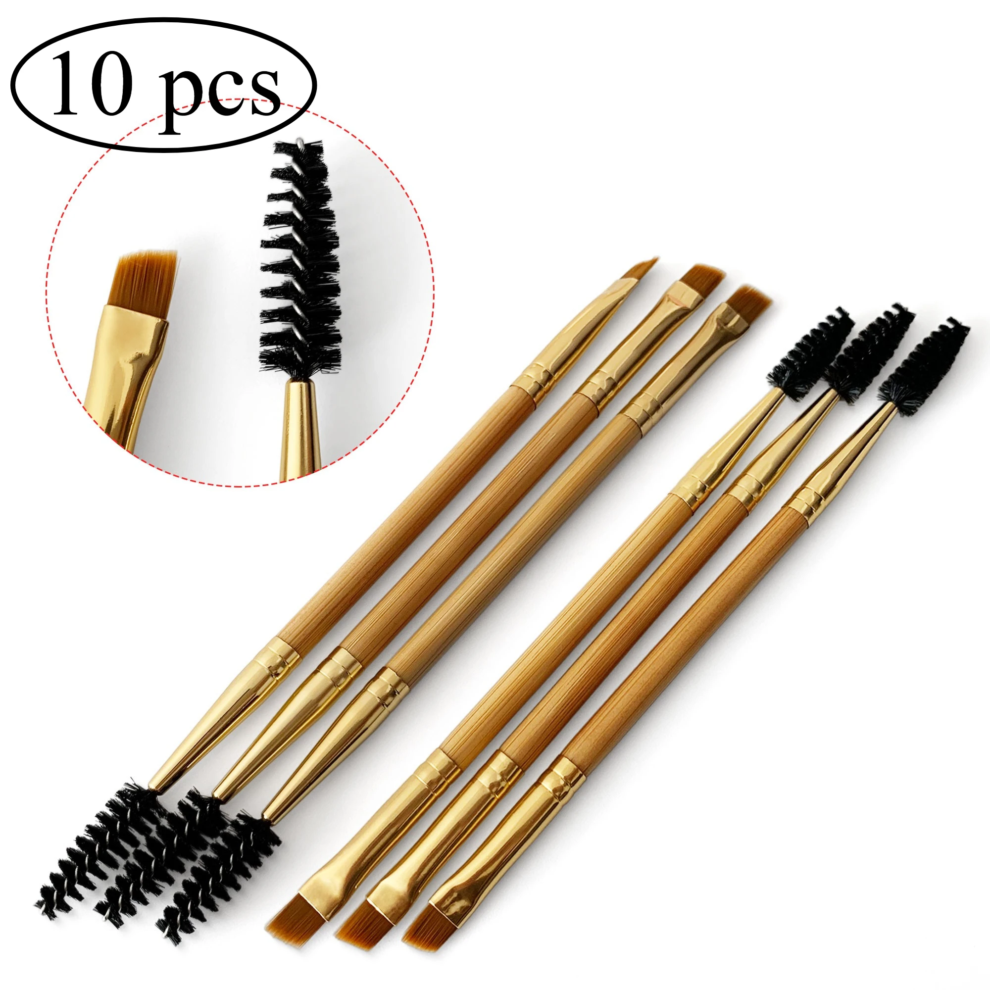 10 stücke Augenbraue Make-Up Pinsel Dual-kopf Augenbraue Wimpern Pinsel Augen Make-Up Kosmetik Schönheit Werkzeuge Synthetische Haar Holz griff
