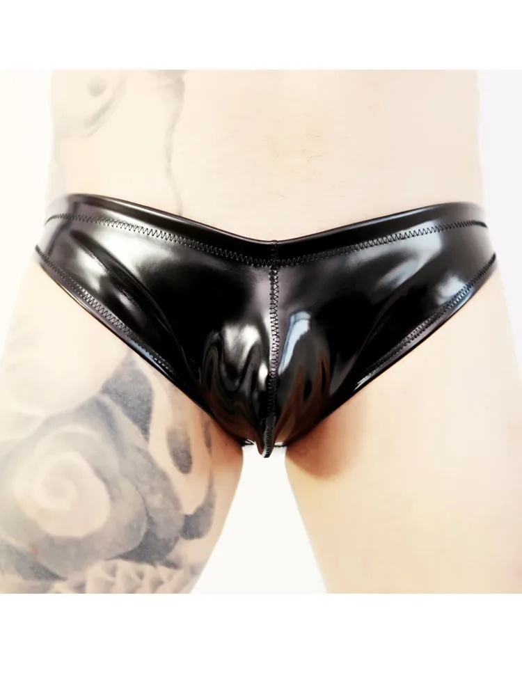 S-2XL Doppelseitig glänzendes mattes PU-Leder Wende-Slip Wet Look PVC Herren-Bikini-Slip Badehose Jockstrap Slips Tanga Image