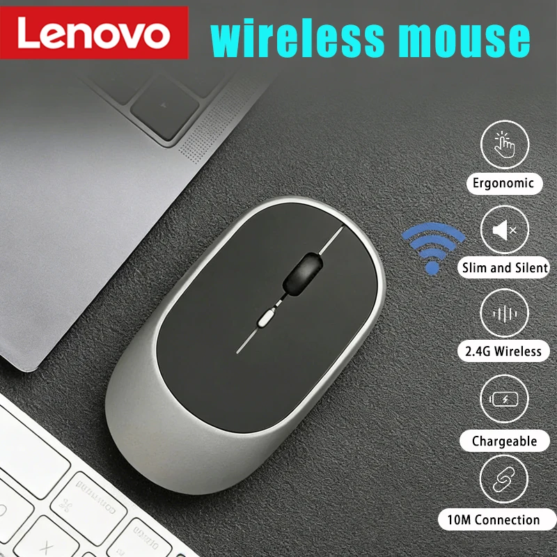Lenovo kabellose Maus, USB wiederaufladbar, ergonomisch, einstellbare DPI, Büro, geräuschlos, 2,4 G, Bluetooth, optische elektrische Mäuse, Spielbüro Image