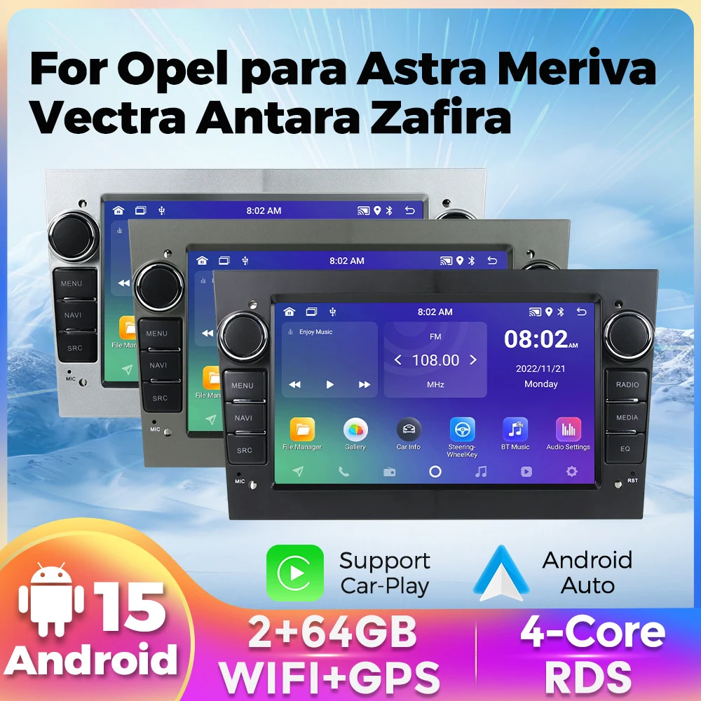 Android 15 Autoradio für Opel Astra H J 2004 Vectra Vauxhall Antara Zafira Corsa C D Vivaro Meriva Veda GPS-Player 2 Din Stereo Image