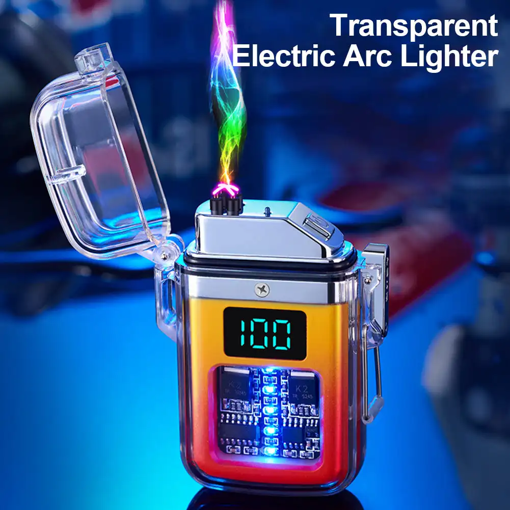 Wasserdichtes, winddichtes, über USB wiederaufladbares Dual-Arc-Plasma-Pulsfeuerzeug für den Außenbereich, flammenloses LED-Display, elektrisches Feuerzeug, Geschenke für Männer Image