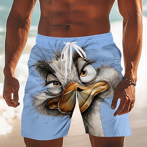 Herren Cartoon Lustig Strauße Badehosen Badeshorts Boardshorts Mittlere Taille Hawaiianisch Strandurlaub Seitentaschen Netzfutter Elastischer Kordelzug in der Taille Designer Bekleidung Image