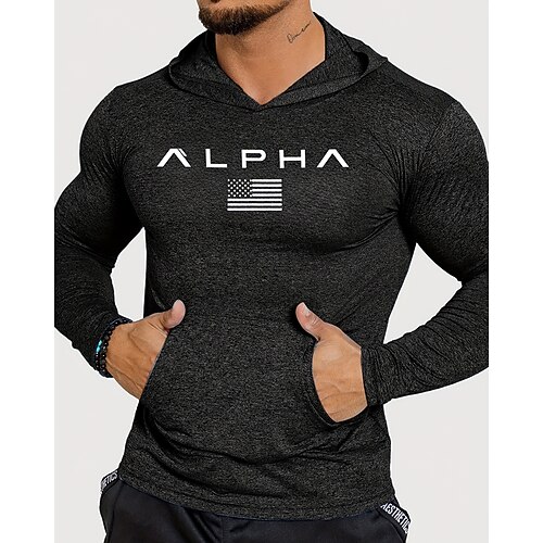 Herren Lauf-T-Shirt Kompressionsshirt Laufshirt Langarm T-Shirt Frühling Herbst Buchstabe Schnelltrocknend Kompression Feuchtigkeitsableitend Fitnesstraining Aktives Training Übung Sportbekleidung Image