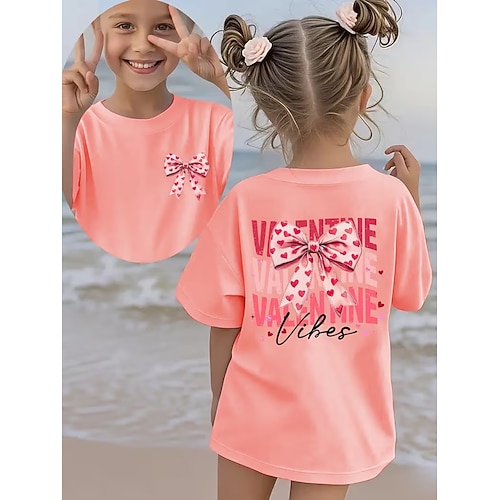 Valentinstag Mädchen 3D Grafik Fliege T-Shirt Kurzarm 3D-Druck Sommer Frühling Sport Mode Streetwear Kinder 4-12 Jahre Rundhalsausschnitt Lässig Täglich Outdoor Normale Passform Image