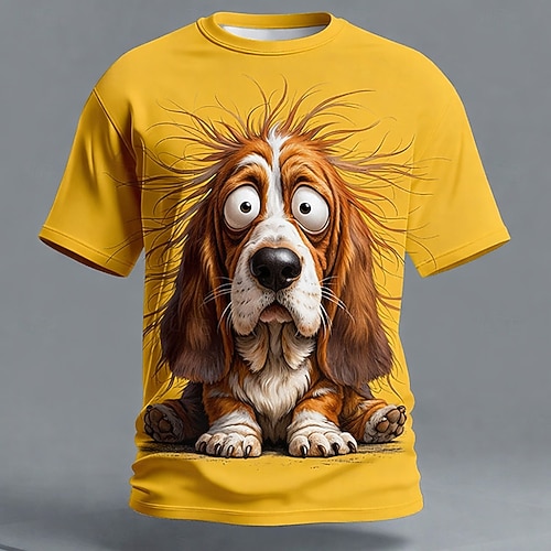 Herren Tiermotiv Lustig T Shirt Kurzarm T-Shirt 3D-Druck Rundhalsausschnitt Hemd Übertrieben Designer Party Ferien Gelb Khaki Gelb 2 Sommer Frühling Bekleidung S M L XL XXL XXXL Image