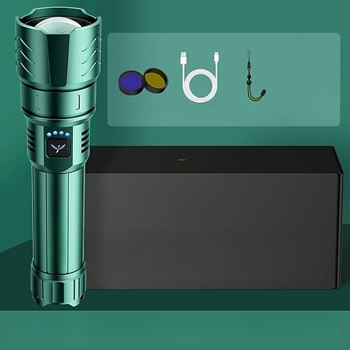 Hochleistungsfähige, ultrahelle, wiederaufladbare Taschenlampe mit Zündlinse, einstellbarem Fokus und vier Leuchtmodi – ideal für Camping, Outdoor-Aktivitäten, Landwirtschaft und Haushalt.