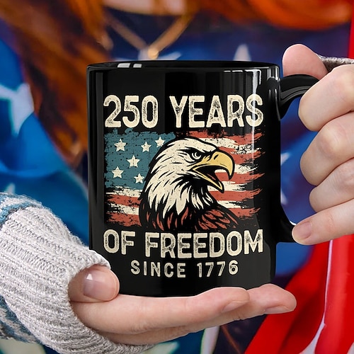Tasse zum 250. Jahrestag der Vereinigten Staaten, patriotisches Geschenk, Keramik-Kaffeebecher zum 550. Jahrestag, 1776–2026 Amerika 250, Geschenk zum Unabhängigkeitstag (4. Juli) für Männer und Image