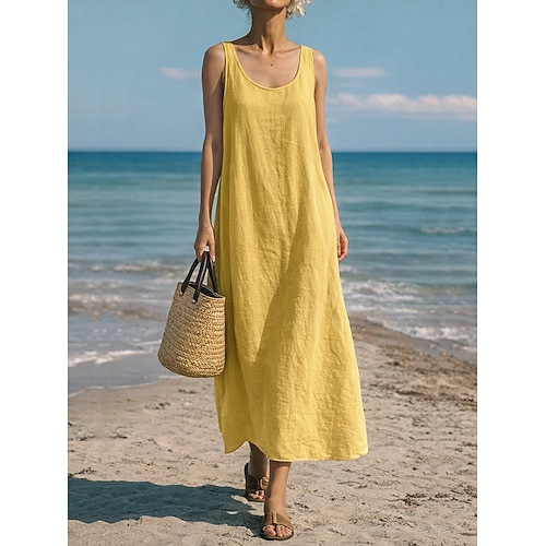 Damen Maxikleid Shiftkleid Sommerkleid Unterkleid Lässig Strand Täglich Lässiger Schnitt Einfach Ärmellos U-Ausschnitt Blau Marineblau Gelb Rote Sommer Image