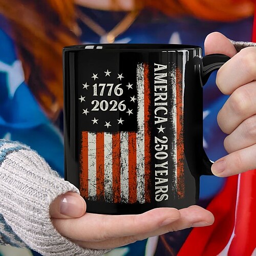 Tasse zum 250. Jahrestag der Vereinigten Staaten, patriotisches Geschenk, Keramik-Kaffeebecher zum 550. Jahrestag, 1776–2026 Amerika 250, Geschenk zum Unabhängigkeitstag (4. Juli) für Männer und Image