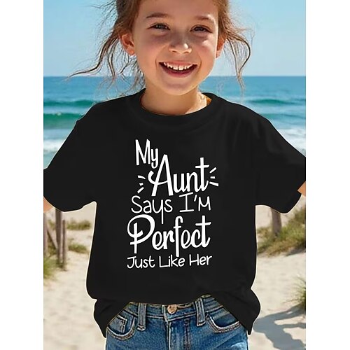 Mädchen 3D Grafik Buchstabe T-Shirt Kurzarm 3D-Druck Sommer Frühling Sport Mode Streetwear Kinder 4-12 Jahre Rundhalsausschnitt Lässig Täglich Outdoor Normale Passform Image