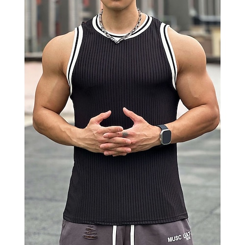 Herren Einfarbig Workout-Tanktop Lauf-Tanktop Fitness-Tanktop Sommer Frühling Herbst Ärmellos Schnelltrocknend Feuchtigkeitsableitend Fitnesstraining Aktives Training Übung Schwarz Weiß Grün Image