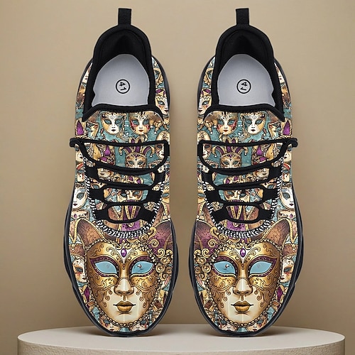 Herren-Sneaker im Karnevalsmasken-Design – künstlerisches Design aus Kunstleder, ideal für ausgelassene Karnevalsfeiern und Musikfestivals
