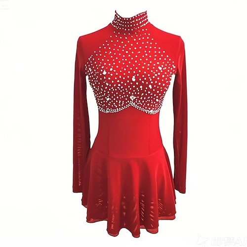 Eiskunstlaufkleid Damen Eislaufen Kleid Violett Schwarz Gelb Patchwork Asymmetrischer Saum Hohe Elastizität Training Wettbewerb Eiskunstlaufkleidung Klassisch Kristall / Strass Ärmellos Langarm Image