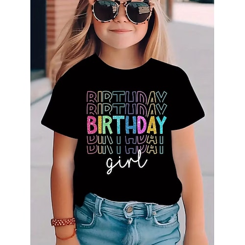 Mädchen 3D Grafik Buchstabe T-Shirt Kurzarm 3D-Druck Sommer Frühling Sport Mode Streetwear Kinder 4-12 Jahre Rundhalsausschnitt Lässig Täglich Outdoor Normale Passform Image