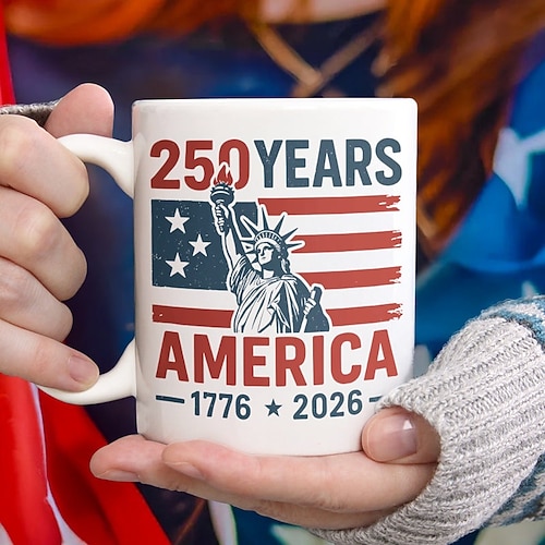 Tasse zum 250. Jahrestag der Vereinigten Staaten, patriotisches Geschenk, Keramik-Kaffeebecher zum 550. Jahrestag, 1776–2026 Amerika 250, Geschenk zum Unabhängigkeitstag (4. Juli) für Männer und Image