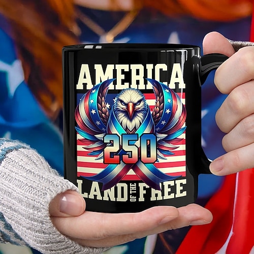 Tasse zum 250. Jahrestag der Vereinigten Staaten, patriotisches Geschenk, Keramik-Kaffeebecher zum 550. Jahrestag, 1776–2026 Amerika 250, Geschenk zum Unabhängigkeitstag (4. Juli) für Männer und Image