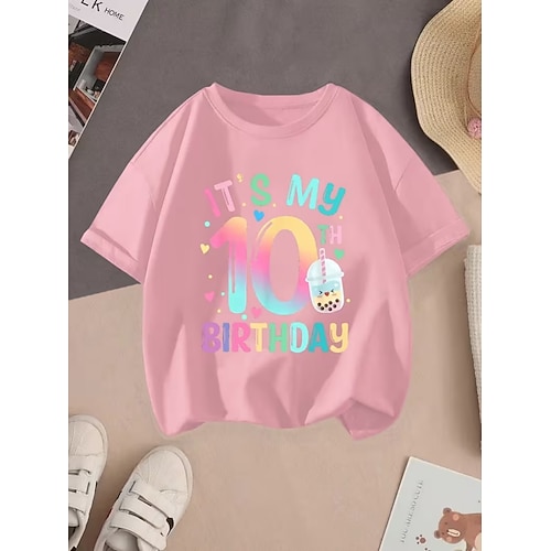 Mädchen 3D Grafik Buchstabe T-Shirt Kurzarm 3D-Druck Sommer Frühling Sport Mode Streetwear Kinder 4-12 Jahre Rundhalsausschnitt Lässig Täglich Outdoor Normale Passform Image