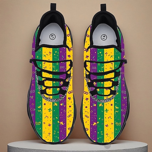 Bunte, festliche Herren-Sneaker – Mardi-Gras-Streifen und witzige Designs, ideal für Karneval, Fasching und Straßenfeste Image