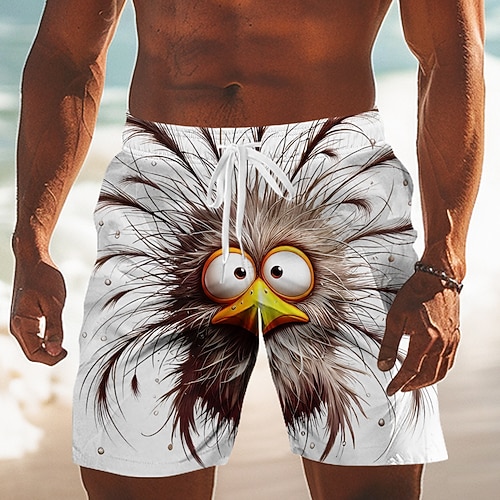 Herren Cartoon Küken Frizzle Chickens Badehosen Badeshorts Boardshorts Mittlere Taille Hawaiianisch Lustig Strandurlaub Seitentaschen Netzfutter Elastischer Kordelzug in der Taille Designer Bekleidung Image