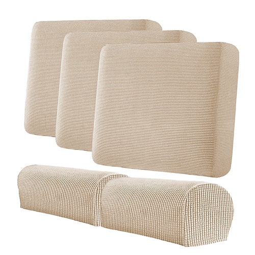 Stretch-Sofakissenbezug-Set mit Armlehnen, aus elastischem Spandex, weich, dick, strapazierfähig, waschbar, Möbelschutz für Wohnzimmer-Sofas (1-, 2- und 3-Sitzer), khaki-weiß Image