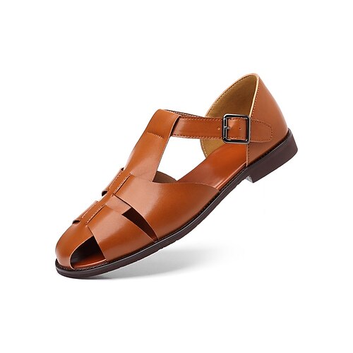 Braune Herren-Sandalen aus Kunstleder mit Riemchen, atmungsaktives, offenes Design, leichte Komfortsohle, lässiger Stil für Strandhochzeiten und sommerliche Anlässe. Image