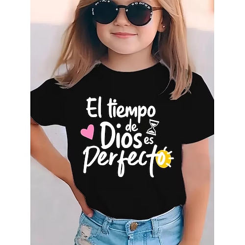 Mädchen 3D Grafik Buchstabe T-Shirt Kurzarm 3D-Druck Sommer Frühling Sport Mode Streetwear Kinder 4-12 Jahre Rundhalsausschnitt Lässig Täglich Outdoor Normale Passform Image